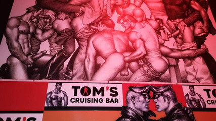 Cuming in the toilet of tom of Finland bar Gran-Canaria