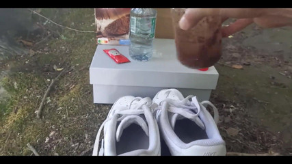 Dirty Soles with Chocolate and Ketchup in Each Nike Air Force 1 Sneakers, Then Walk in the Park and the Streets