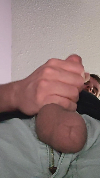 Jacking off My White Cock Cut Mushroom Head with My Big Balls Out.