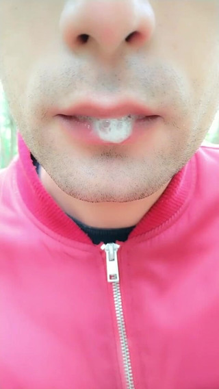 Foamy Cum Play on Lips After Being Mouth Fucked Outdoor