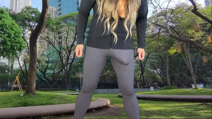 Monster Cock Shemale Teasing in Park