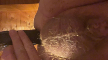 Close-up of Grandpa's Balls and the Penetration of His 50 Cm Long Black Dildo