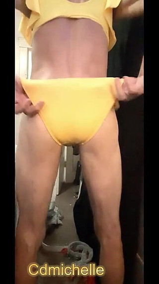 Cdmichelle Wearing Sexy Tan and Yellow Swimsuit