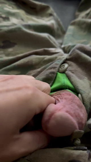 Horny Soldier Jerks off in Uniform Before Work Showing off His Furry Balls and Throbbing Army Cock with a Nice Load!