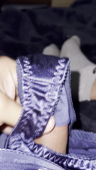 Cum in Purple Satin Gstrings