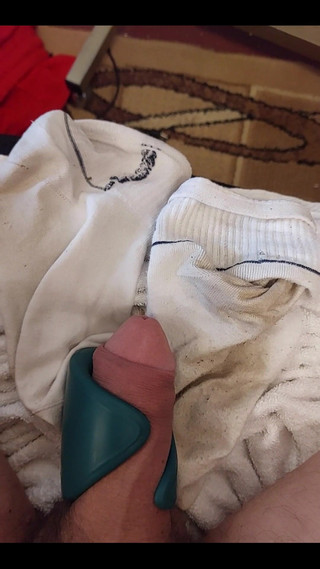 Very Horny Cumshot Without Hand Only with My Toy on Dick Big Cumshot on My Dirty Socks