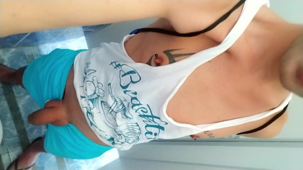 Showing Pierced Nipples and Uncut Cock at Public Toilet Cabin