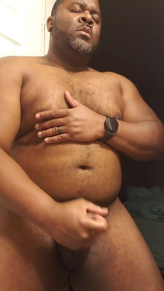 Rubbing My Big Belly as I Stroke My Black Cock