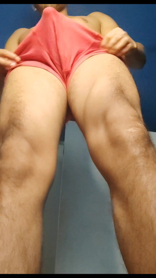 Hot Straight Guy Gets Hard in Red Underwear - View From Below