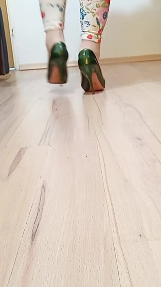 Crossdresser Walks in Sexy Snake Leather Pointed Toe Casadei High Heels Pumps