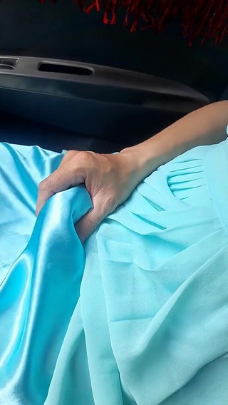 Cum Wearing Blue Chiffon Dress with Satin Lining