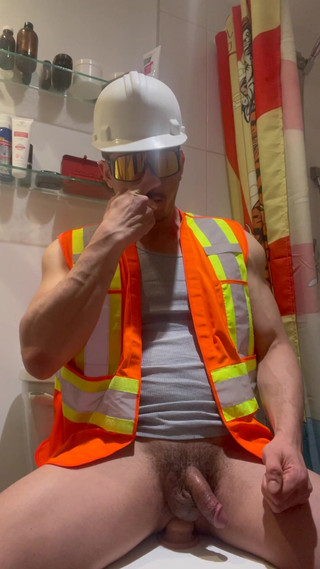 Construction Worker Rides Dildo and Cums