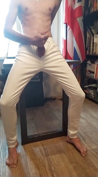 Handjob in white jeans