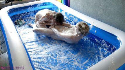 Foam wrestling and anal bareback sex in the pool!