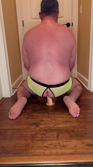 Squatting on a New DP Dildo