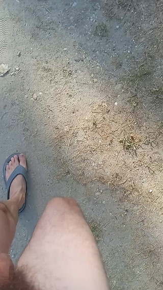 Exhibitionist Naked Boy Walking with Cock