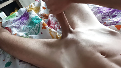 Handjob with see through stroker