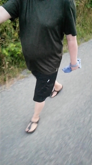 Out and About with Nylon Feet in Birkenstocks in the Morning