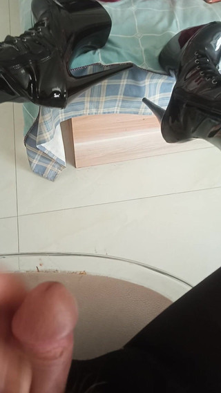 High Heels, Short Boots, Black Stockings and Masturbation