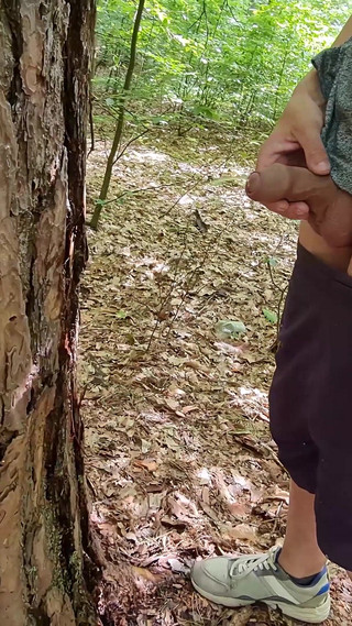 Pissed on the Tree. Naked Walk in the Woods