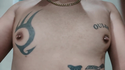 Showing Tattooed Breasts and Pierced Nipples - Squeezing and Touching Breasts - Tits Play