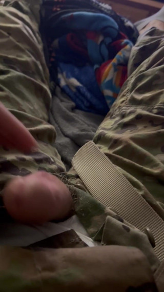 Horny Solider in Tighty Whities and Orange Jockeys Jerks off While Wearing His Ocp Uniform