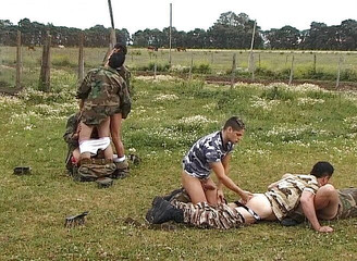 Military hunks banging outdoors