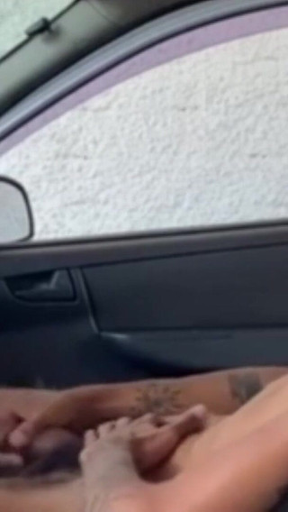 Brunette Jerking off in the Car