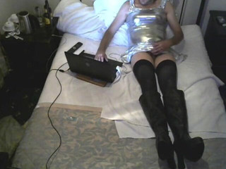 Maninboots in Silver Outfit, Stockings & Boots Cum