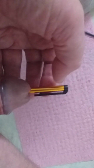 Stepdaddy Stands on the Toilet and Plays with His Penis but a Pen