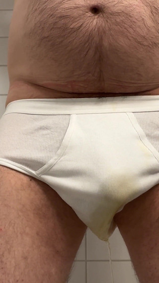 Stepdad Pissing His New White Briefs
