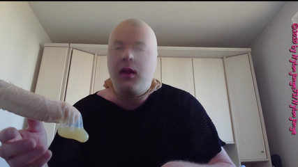Nylonface Blows Dildo with Sperm Condom