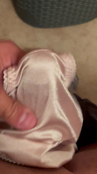 Cum in My Stepmother Inlaws Beige Silky Panties